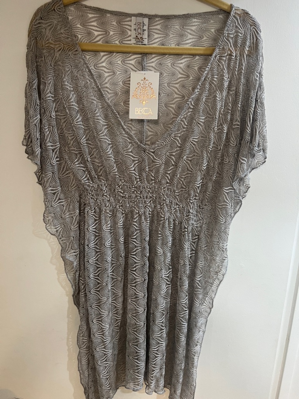 BECCA Silver Gray Wave-Print Swim Coverup